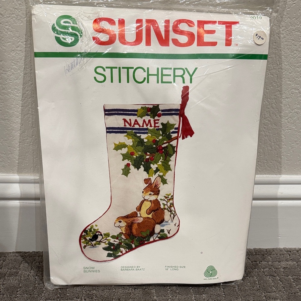 Stitchery Snow Bunnies Stocking Kit “RARE” New/Never Opened